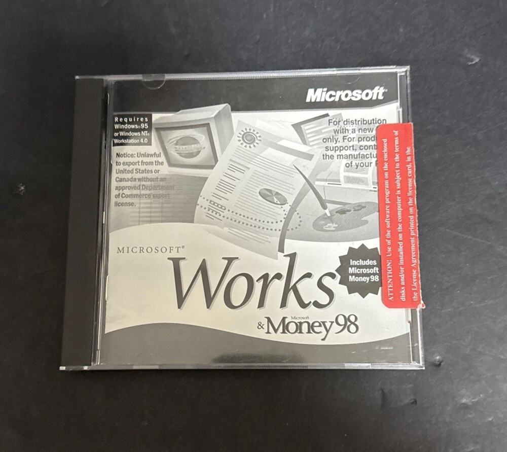 Microsoft Works And Money 1998 PC Software Unused Windows 95 NT Workstation